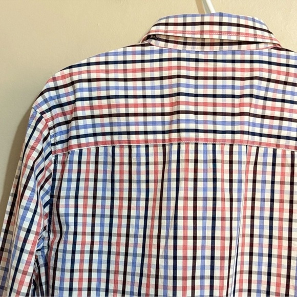 English Laundry White Blue & Red Plaid Cotton Button Up Dress Shirt - Picture 13 of 14